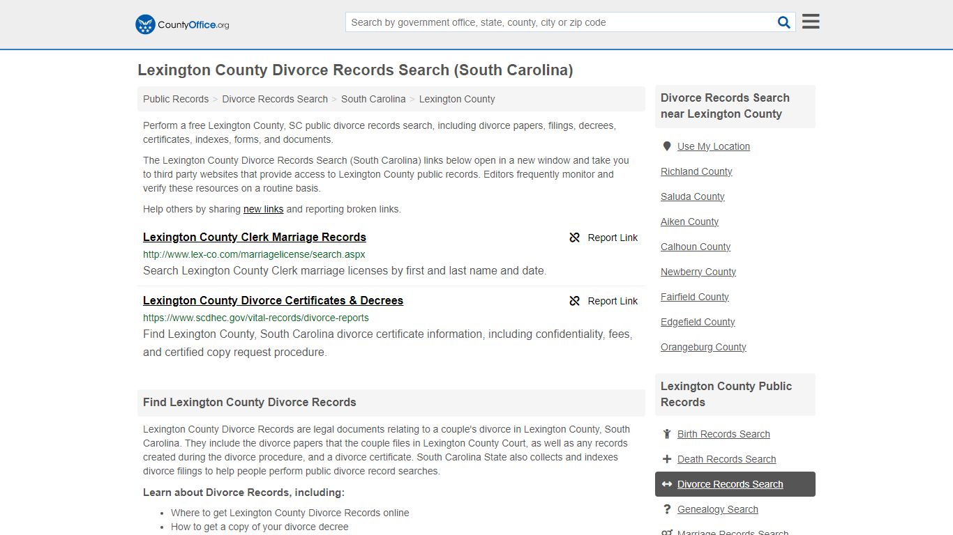 Lexington County Divorce Records Search (South Carolina) - County Office