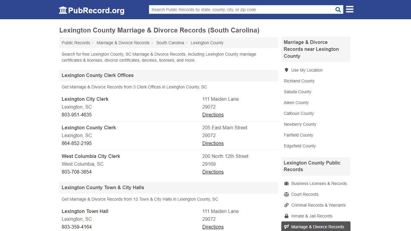 Lexington County Marriage & Divorce Records (South Carolina)