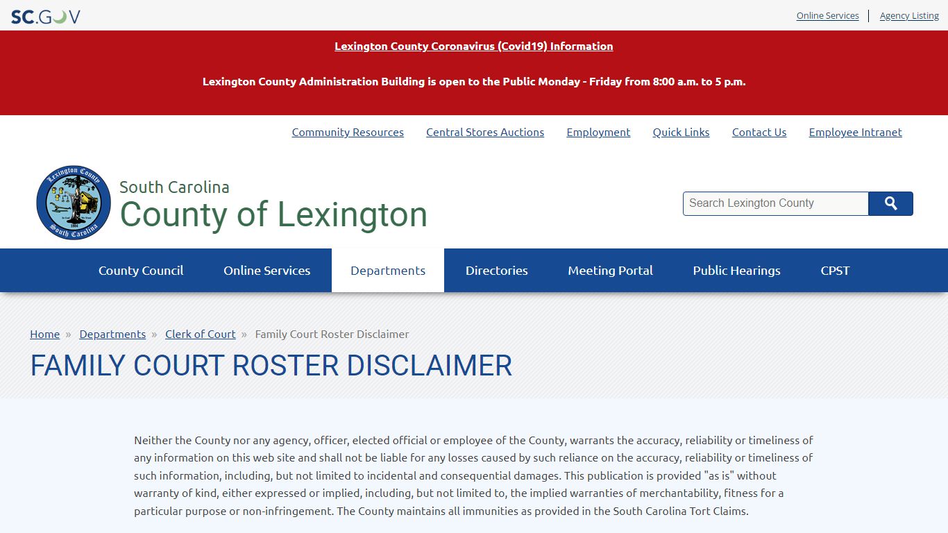 Family Court Roster Disclaimer | County of Lexington - South Carolina